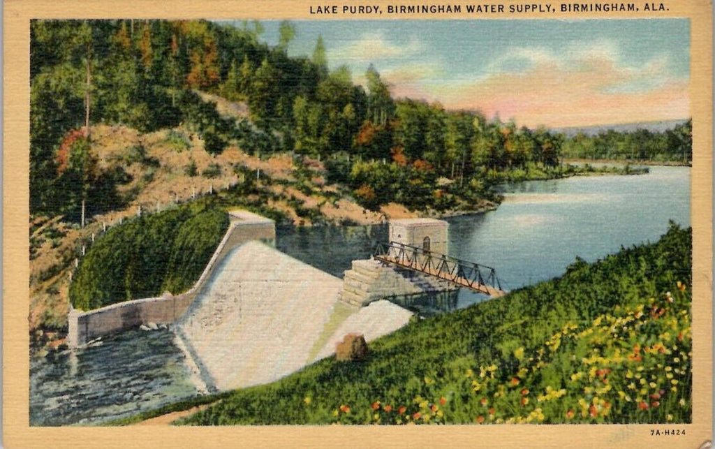 Postcard Dam Lake Purdy Birmingham Water Supply Ala PM  Mexboro Jan 1940 Teich