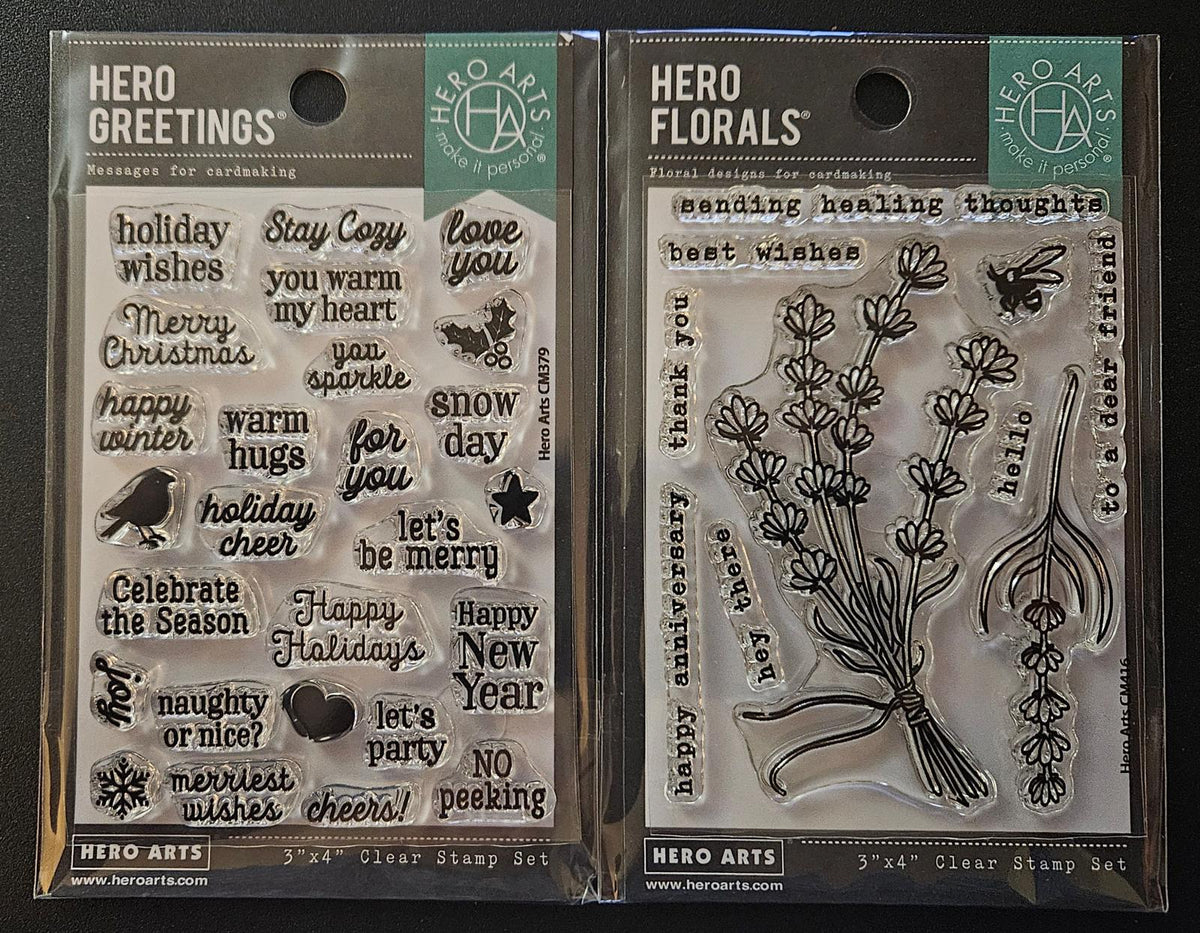 Pair of Hero Arts Greetings Clear Stamps 3"X 4"-Christmas Messages & Florals Lavendar Bunch
