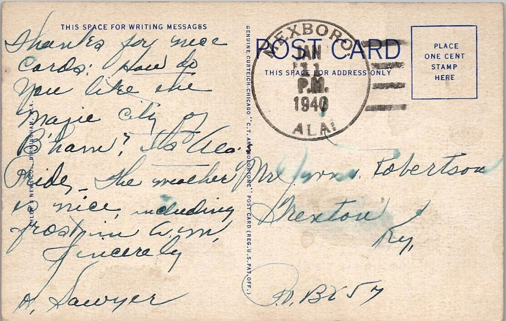 Postcard Dam Lake Purdy Birmingham Water Supply Ala PM  Mexboro Jan 1940 Teich
