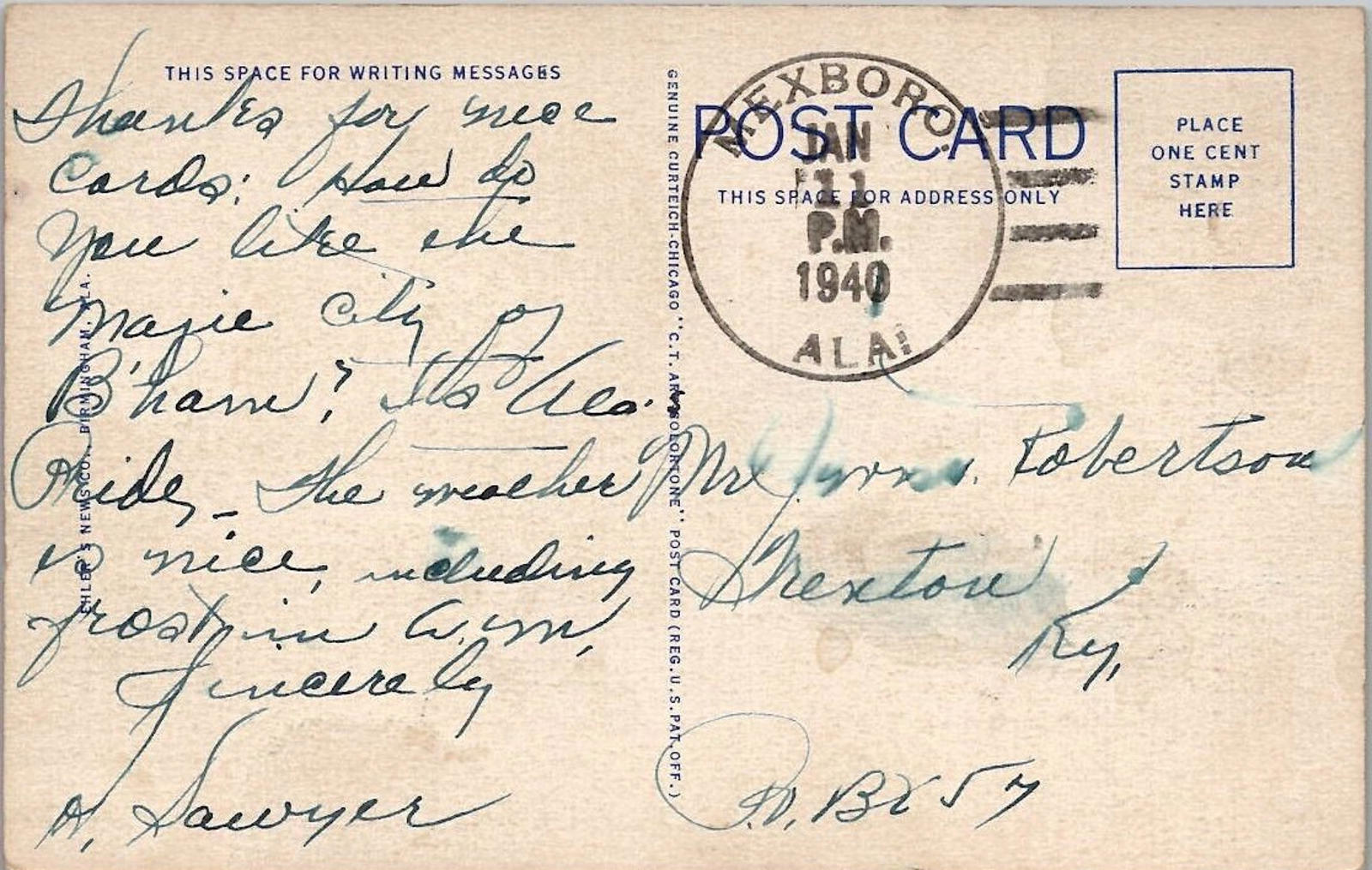 Postcard Dam Lake Purdy Birmingham Water Supply Ala PM  Mexboro Jan 1940 Teich
