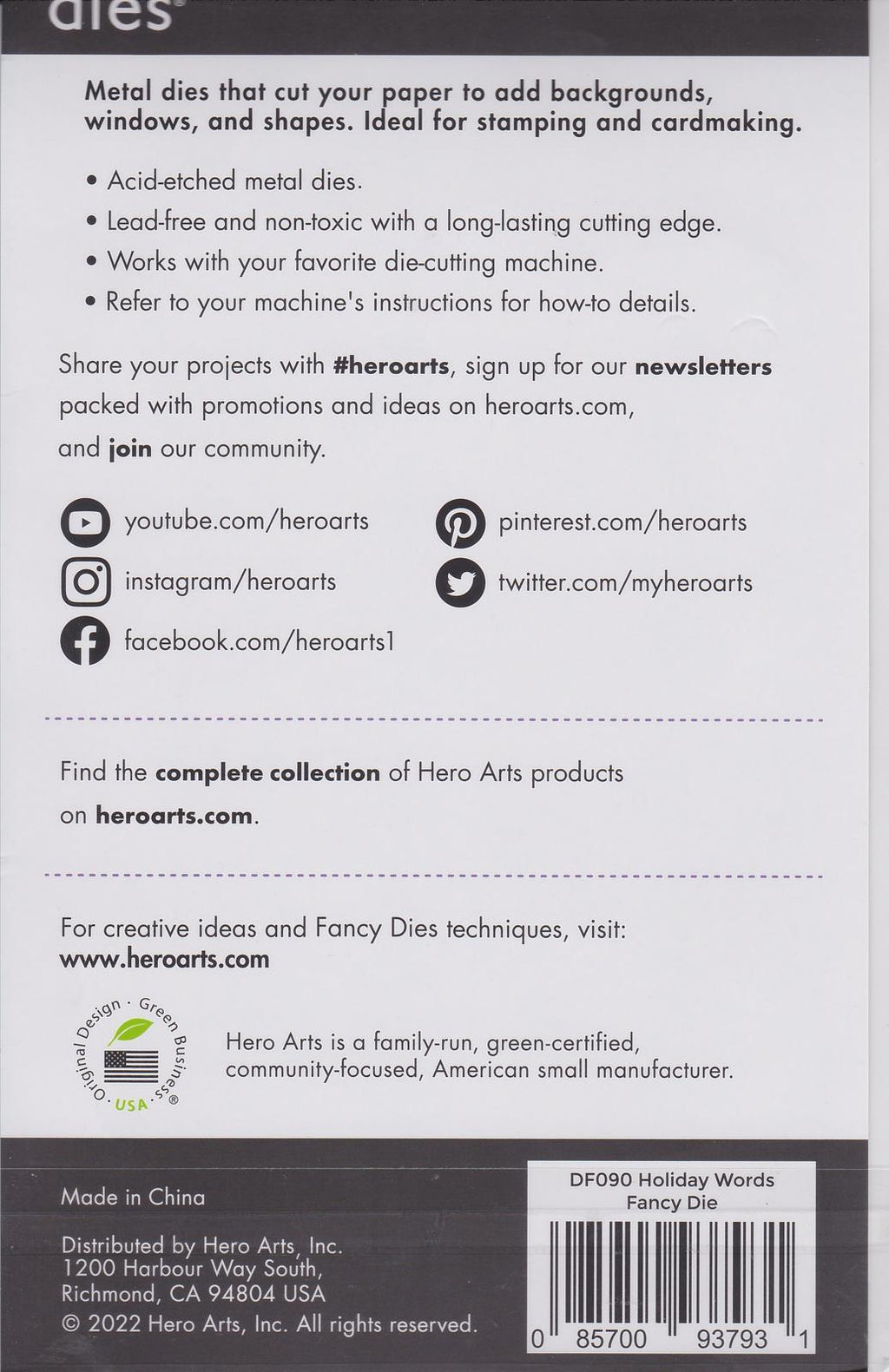 DF090 Holiday Words Fancy Die Paper Layering Hero Arts NIP 085700937931