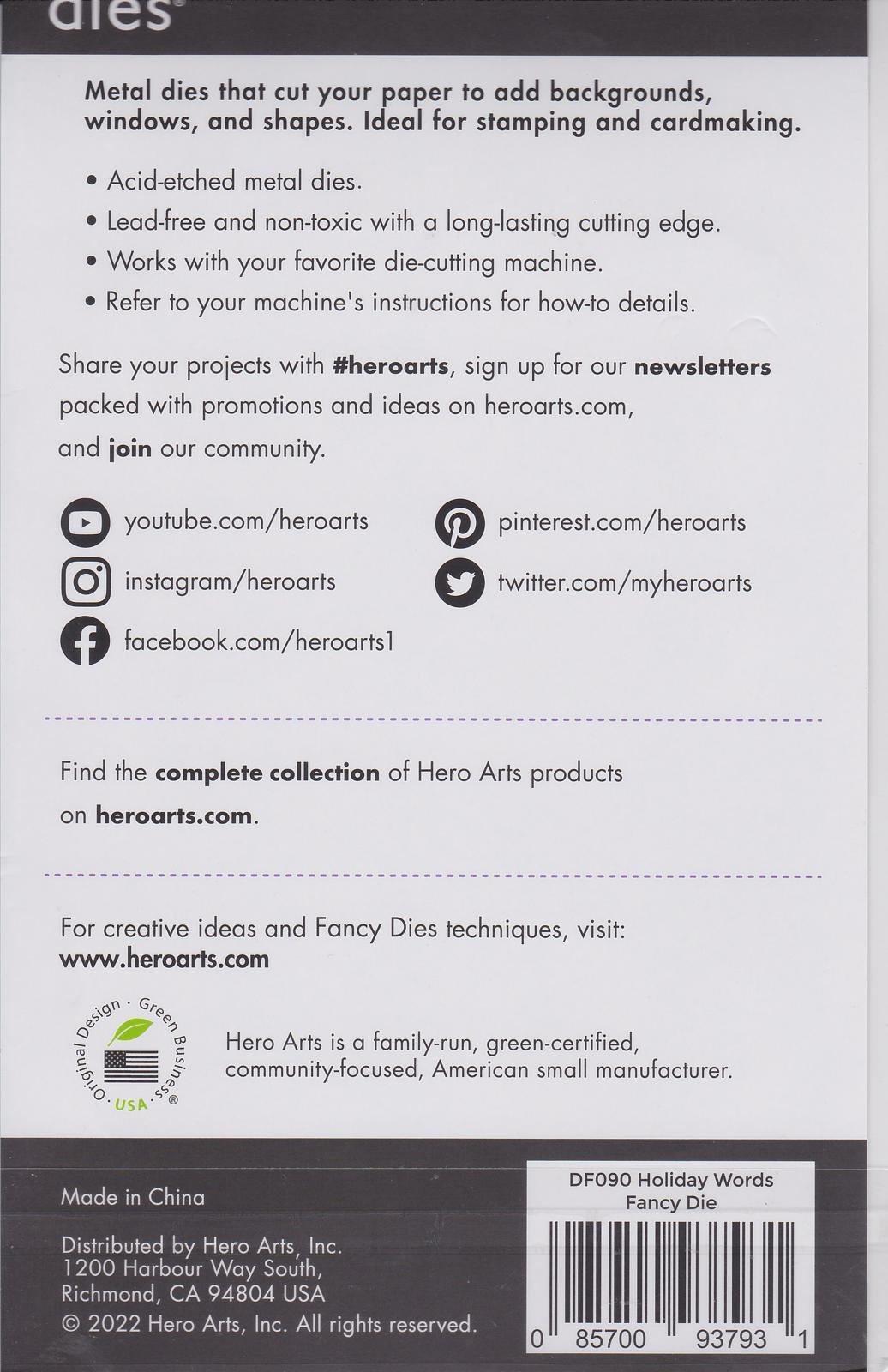 DF090 Holiday Words Fancy Die Paper Layering Hero Arts NIP 085700937931