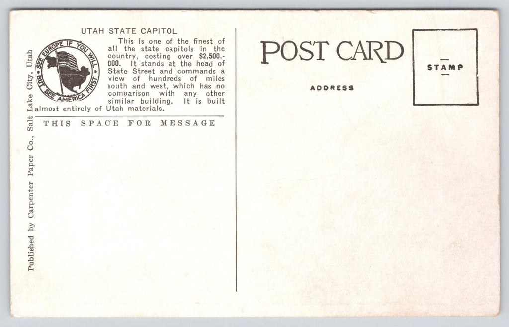 Postcard Utah State Capitol Salt Lake City UNP 15584