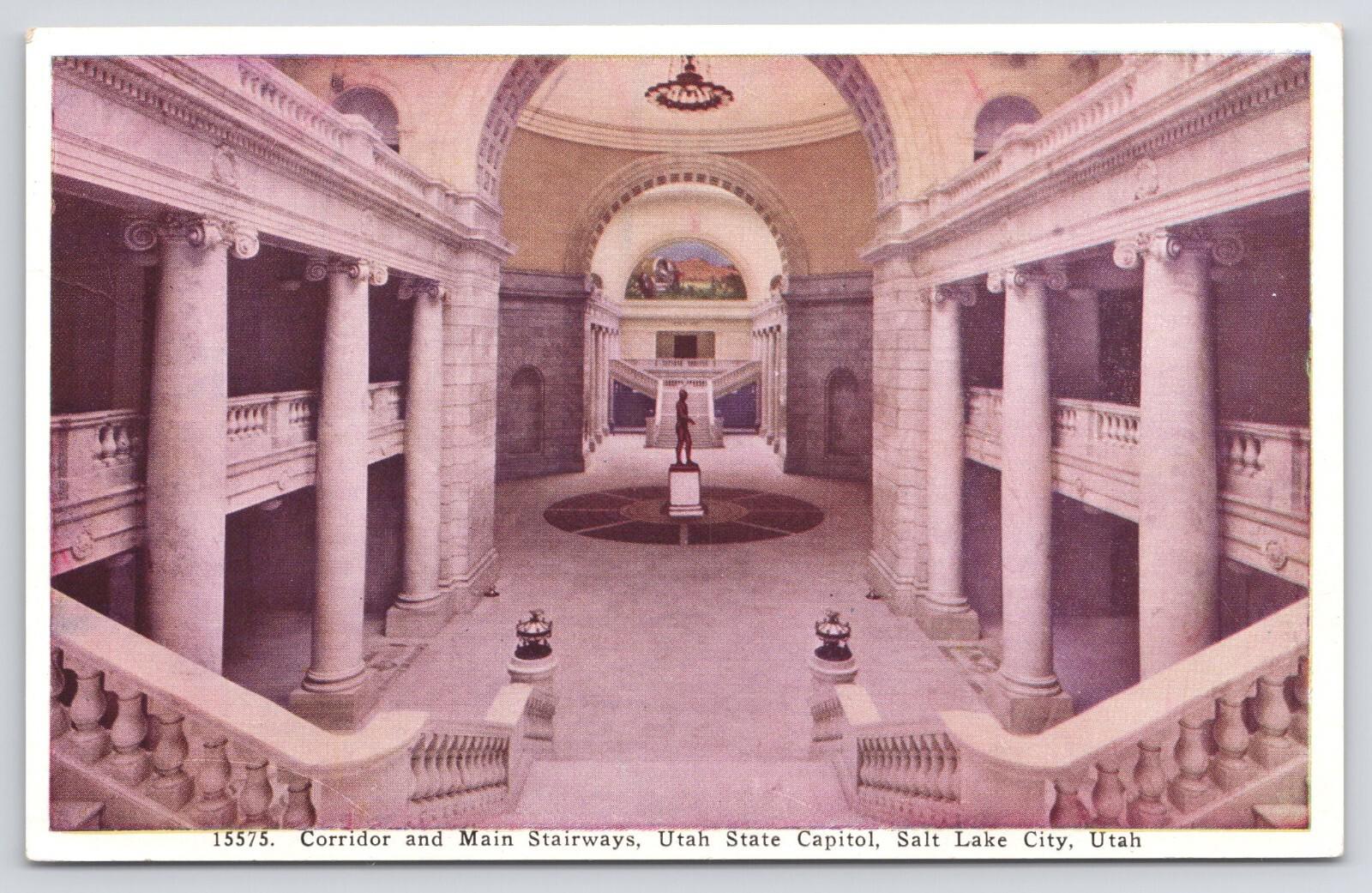 Postcard Corridor and Main Stairways Utah State Capitol Salt Lake City UNP 15575