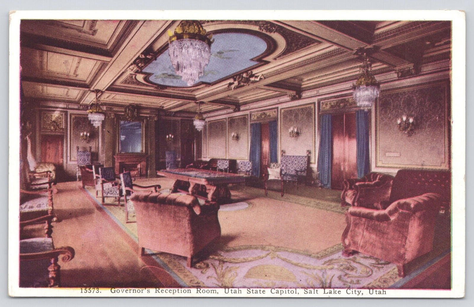 Postcard Govenor's Reception Room Utah State Capitol Salt Lake City 15573 UNP