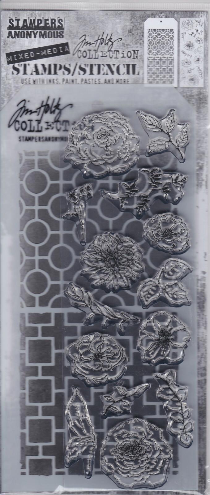 THMM161 Stampers Anonymous Tim Holtz Floral Elements Linked Circles and Squares