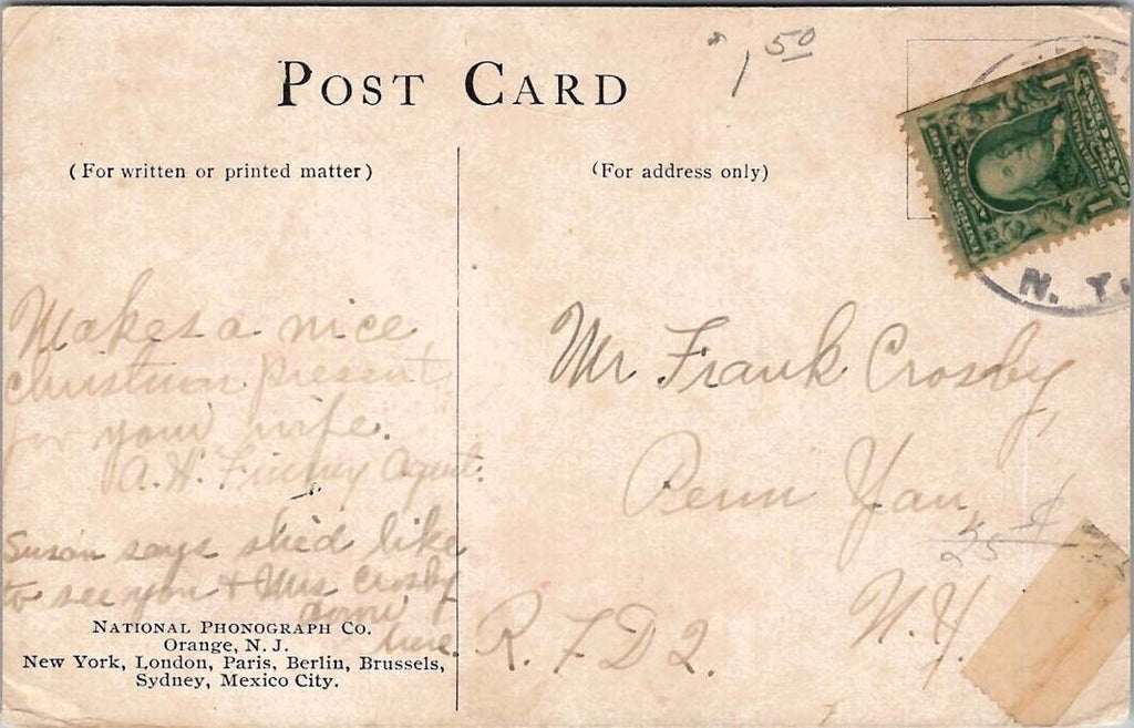 Postcard Advertising The Phonograph 1905 National Phonograph Co Orange NJ