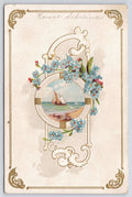 Postcard Gold Filagree Frame Around Nautical Circle Sailing Boat 1911 No 4E