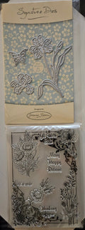 Joanna Sheen Signature Dies Emboss and Clear Stamps Set - Floral and Sentiments