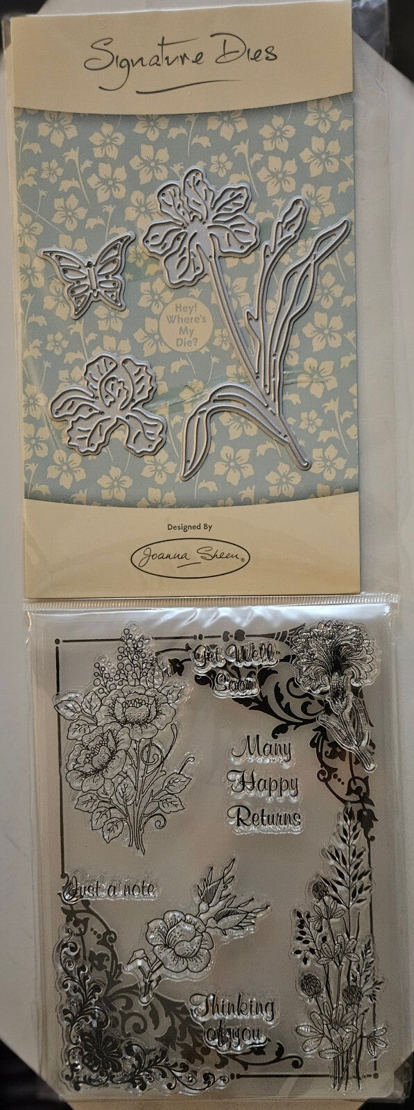 Joanna Sheen Signature Dies Emboss and Clear Stamps Set - Floral and Sentiments