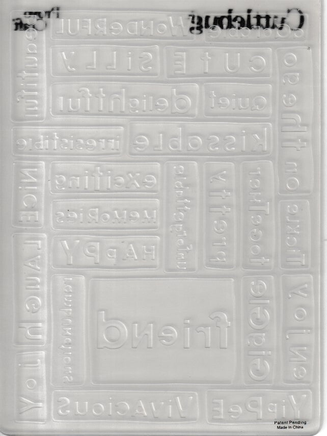 Cuttlebug Embossing Folder with Positive Words Design Adorable Kissable Pretty
