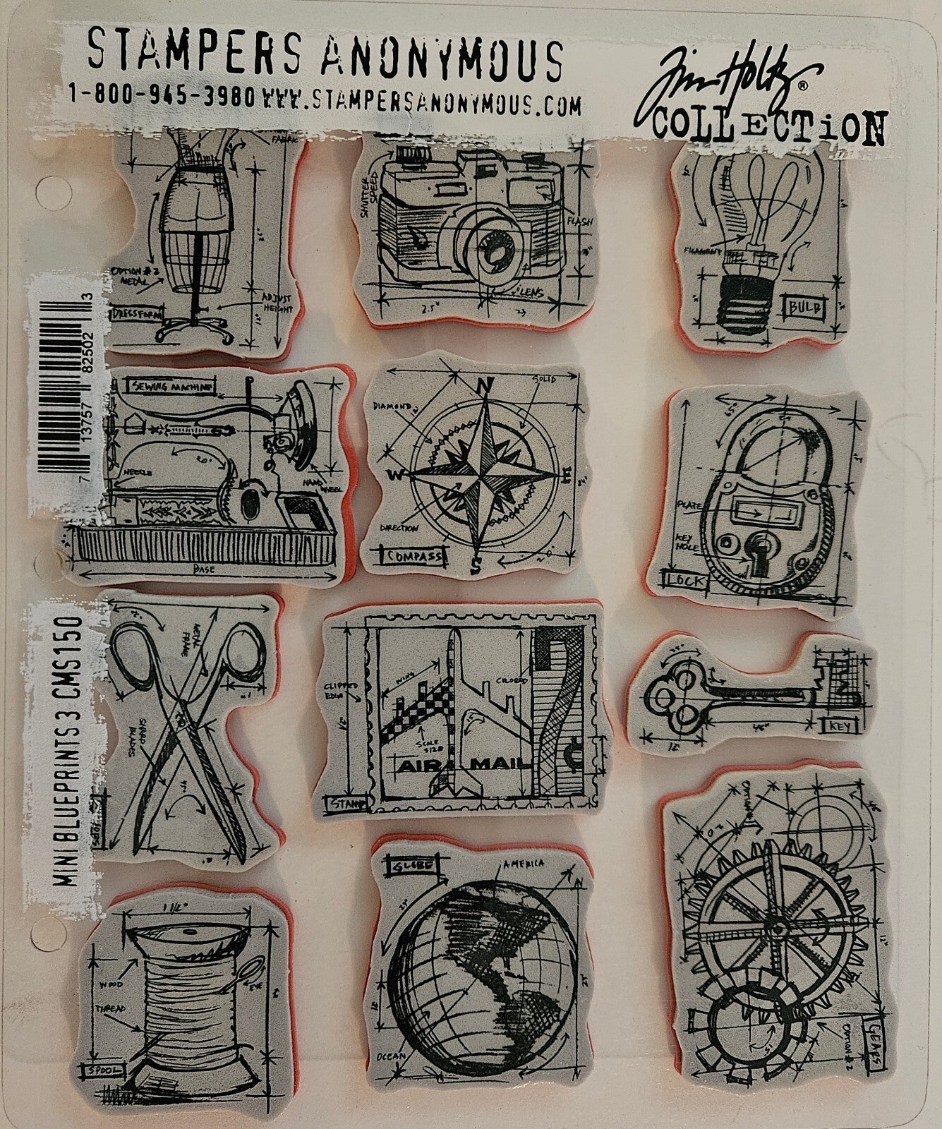 CMS150 Mini Blueprints 3 Stampers Anonymous Tim Holtz Collection Rubber Stamps