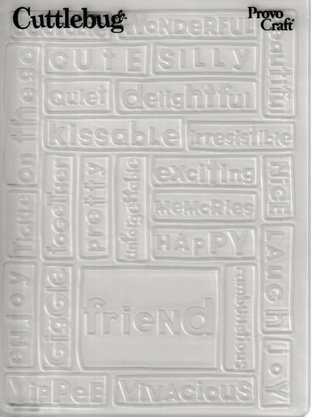 Cuttlebug Embossing Folder with Positive Words Design Adorable Kissable Pretty