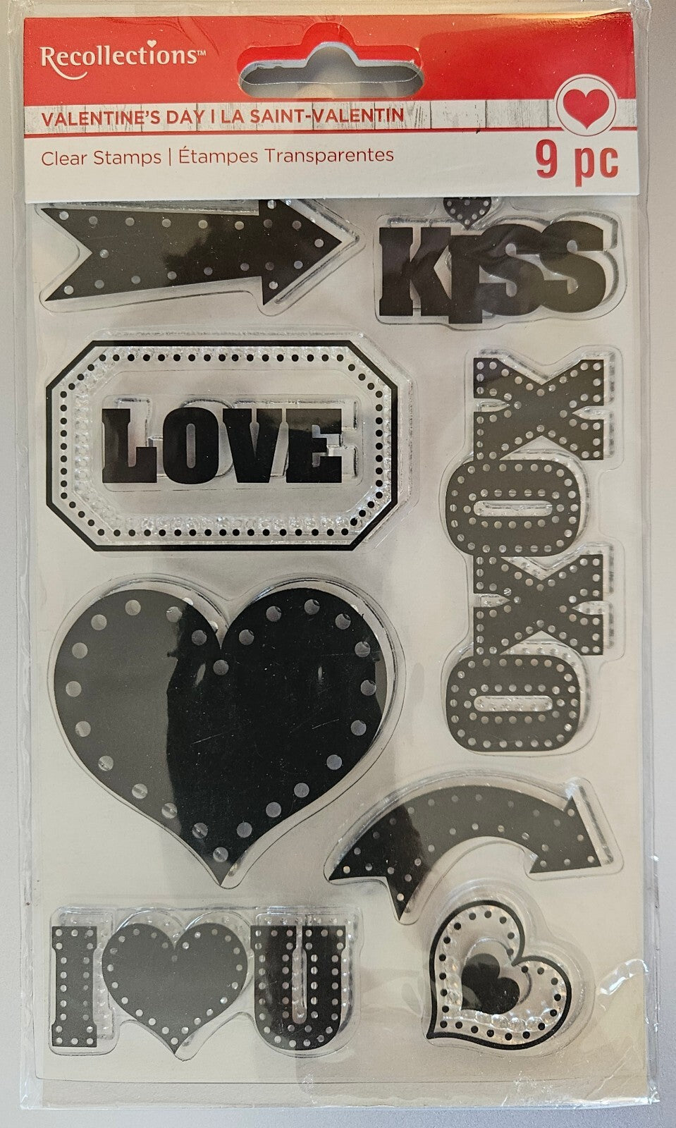 Recollections Valentine's Day Clear Stamps 9 Pc NIP Love Kiss XOXO
