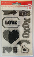 Recollections Valentine's Day Clear Stamps 9 Pc NIP Love Kiss XOXO