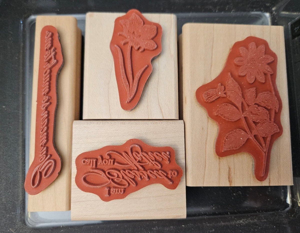 Blessed Mother Rubber Stamp Set - 4 Piece Floral and Sentiment Stamps