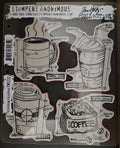 Fresh Brewed Blueprint CMS232 Tim Holtz Coffee Themed Rubber Stamp Set 4 pc