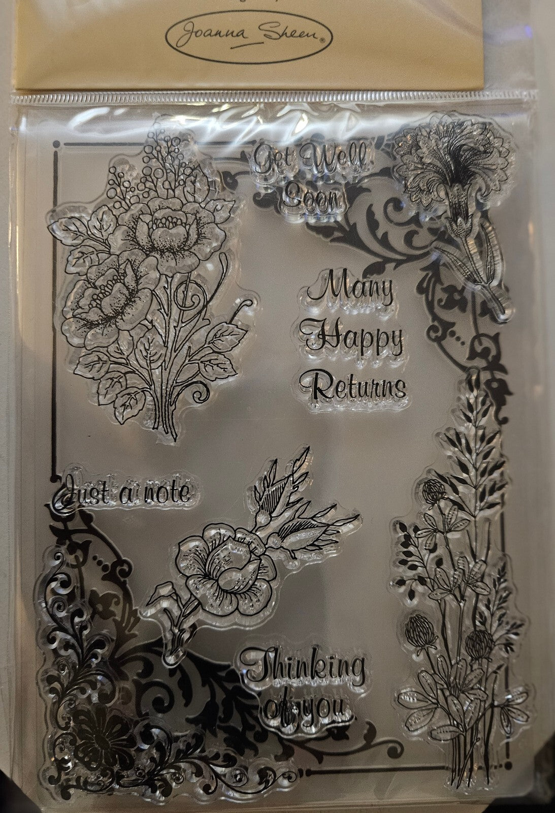 Joanna Sheen Signature Dies Emboss and Clear Stamps Set - Floral and Sentiments
