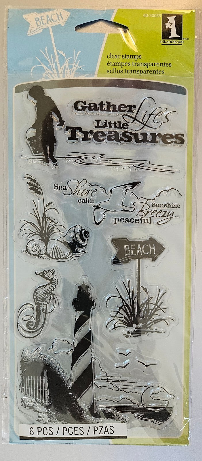Inkadinkado Gather Little Treasures Seashore Themed Clear Stamps Set - 6 Pieces