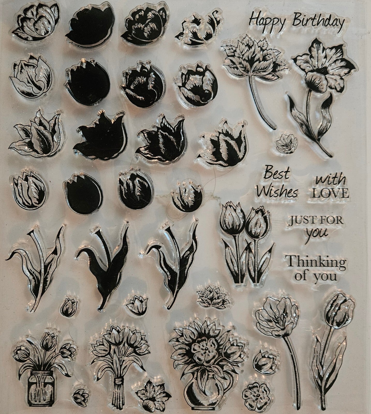 Clear Floral and Sentiment Acrylic Stamp Set for Crafting