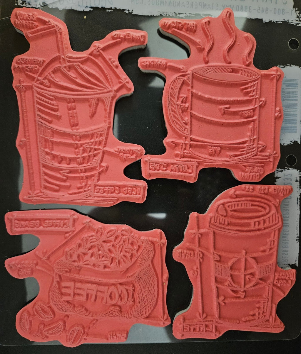 Fresh Brewed Blueprint CMS232 Tim Holtz Coffee Themed Rubber Stamp Set 4 pc