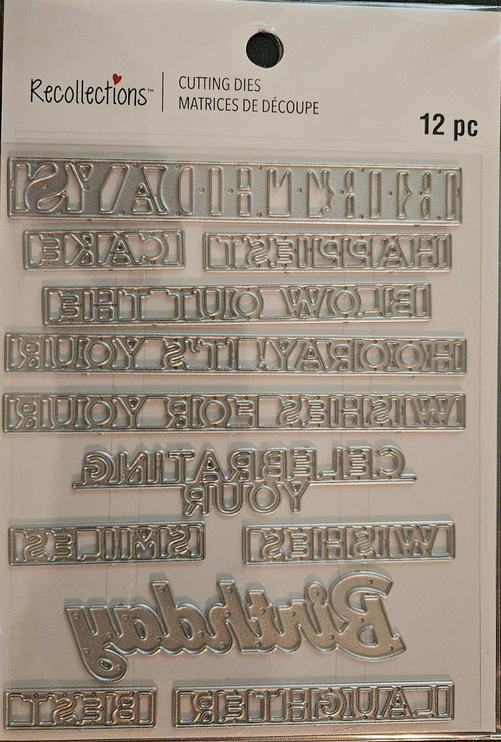 767467 Recollections Birthday Sentiments Metal Cutting Dies – 12‑Piece Word Set