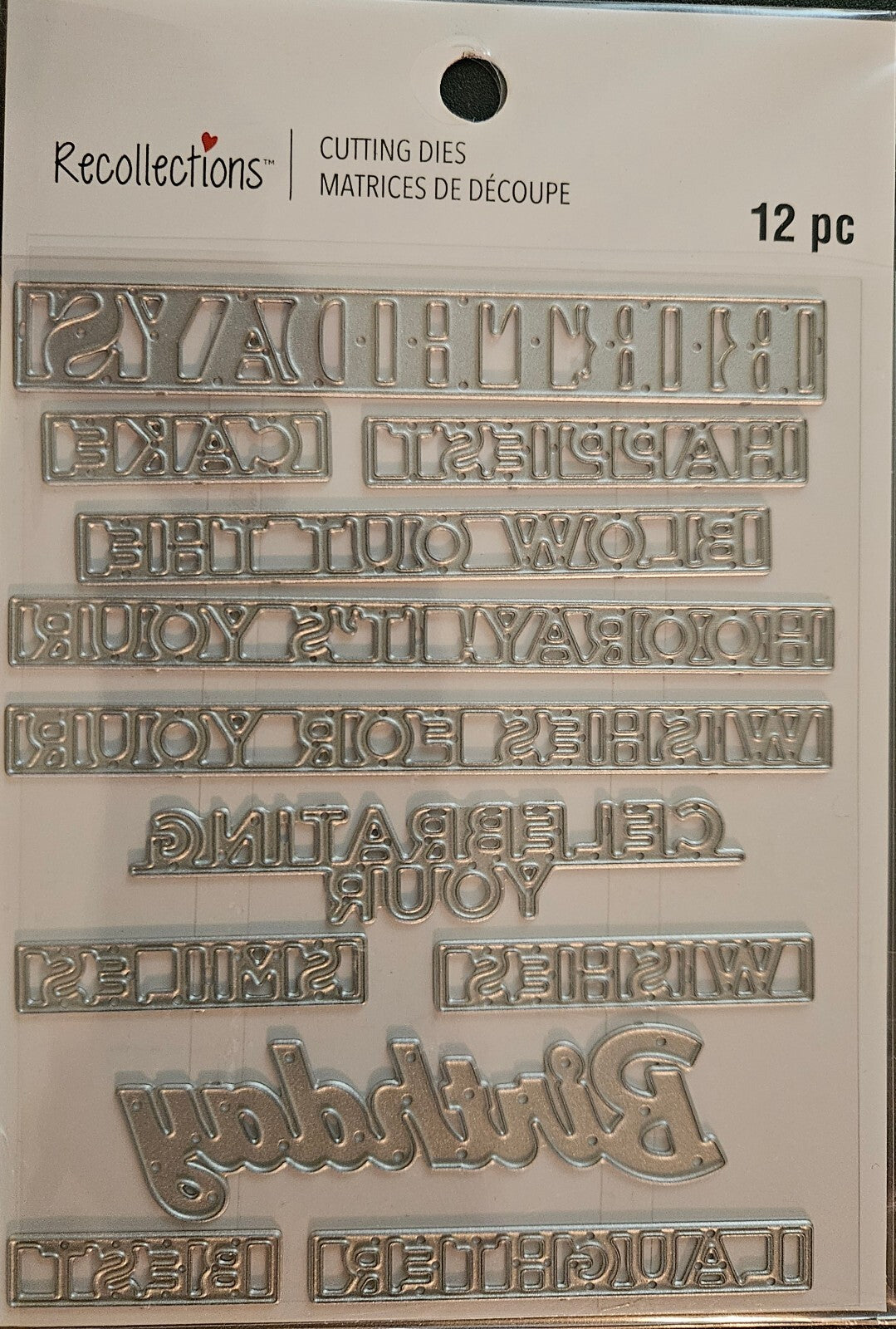 767467 Recollections Birthday Sentiments Metal Cutting Dies – 12‑Piece Word Set