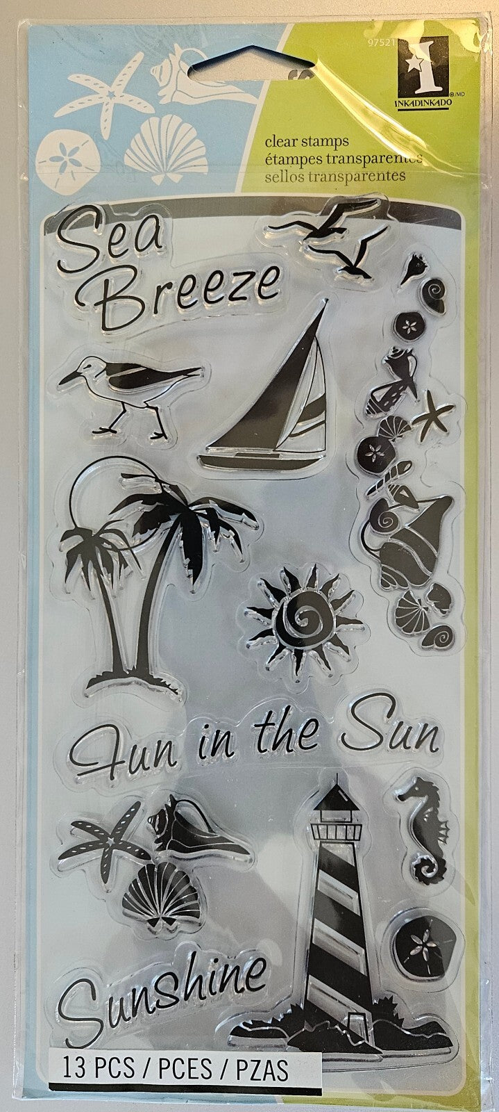 Inkadinkado Sea Breeze & Fun in the Sun Clear Stamps 13-Piece Set NIP