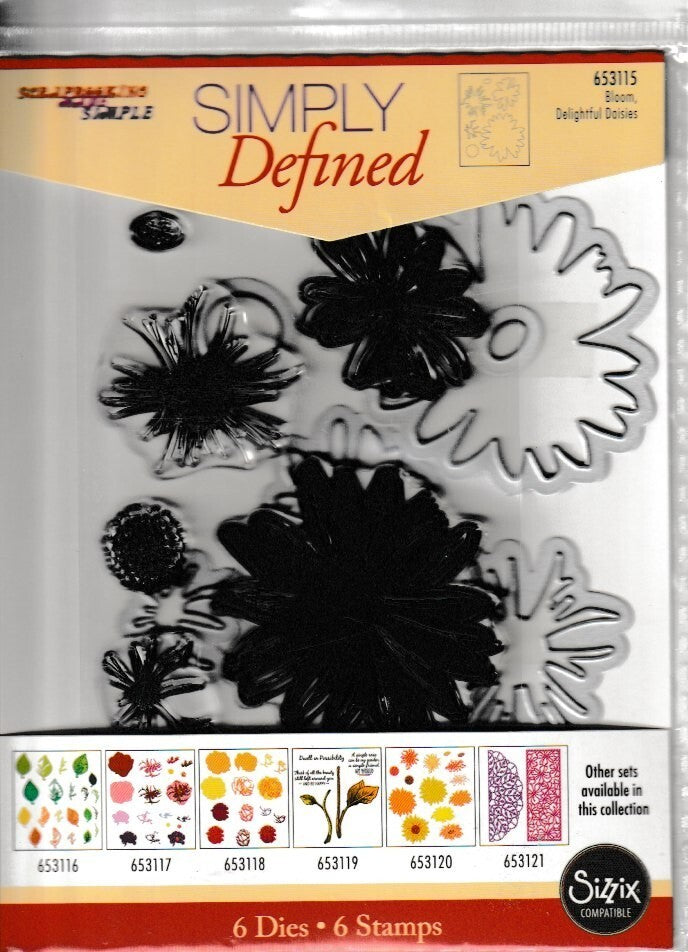 653115 Sizzix Simply Defined Bloom Delightful Daisies 6 Dies 6 Stamps Set
