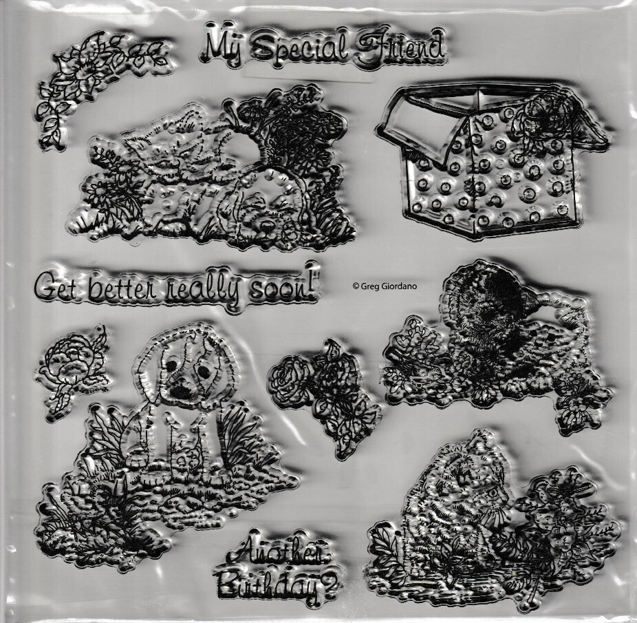 06 Greg Giordano Clear Silicone Stamps Set with Dogs and Sentiments
