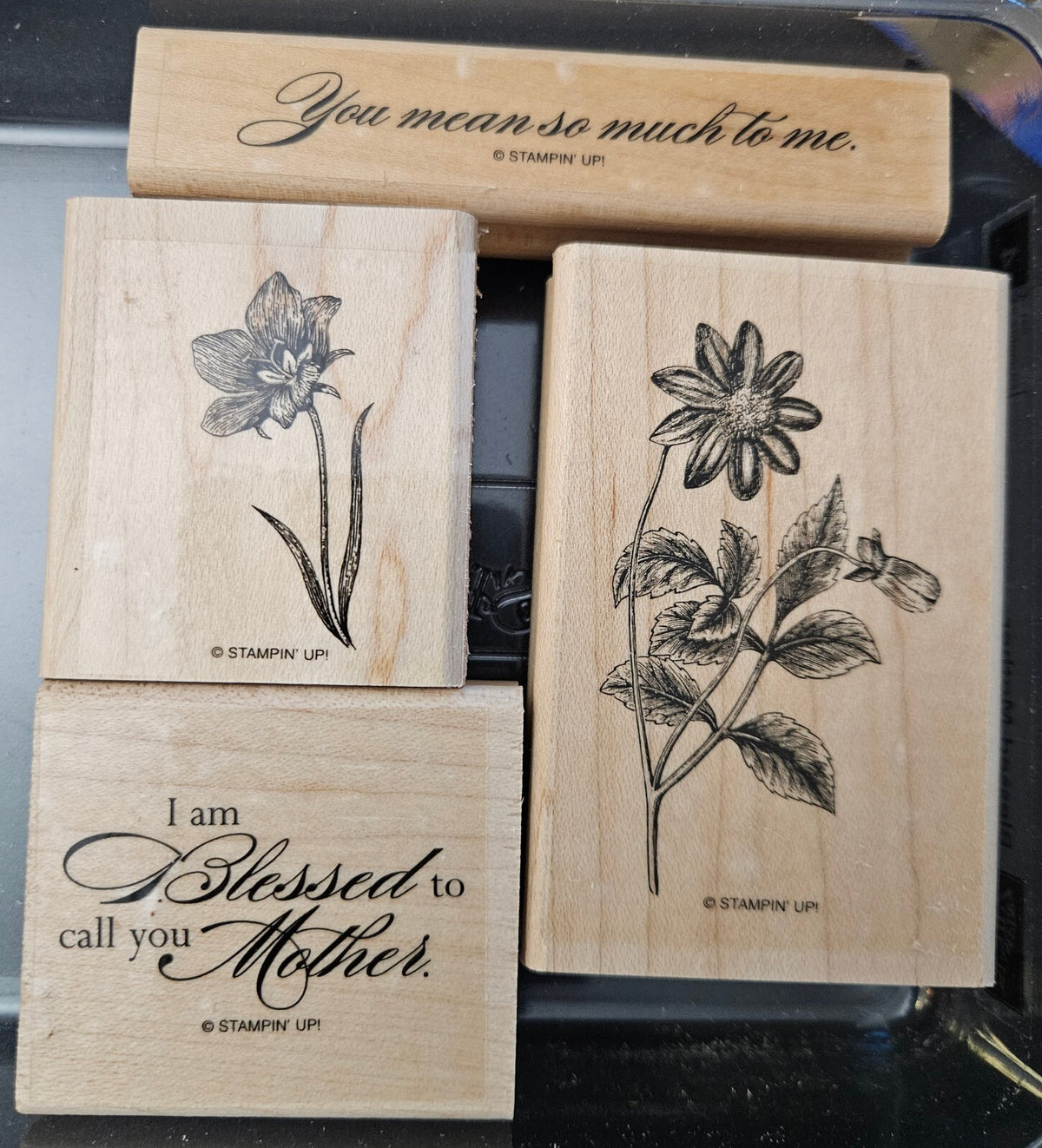 Blessed Mother Rubber Stamp Set - 4 Piece Floral and Sentiment Stamps