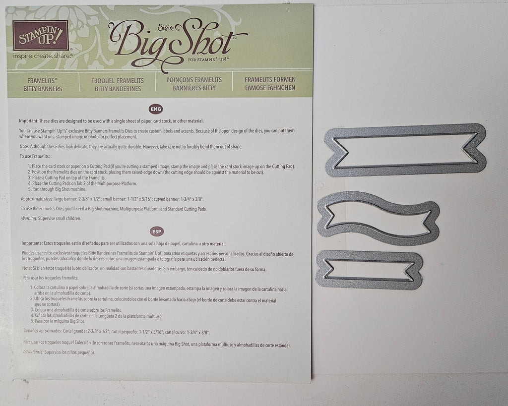Stampin' Up! Big Shot Framelits Bitty Banners 3 pcs Die Cut Set 129267