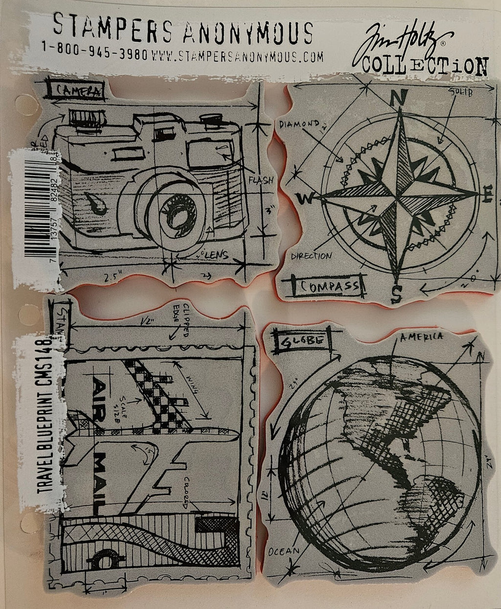 CMS148 Travel Blueprint Stampers Anonymous Tim Holtz Rubber Stamp Set