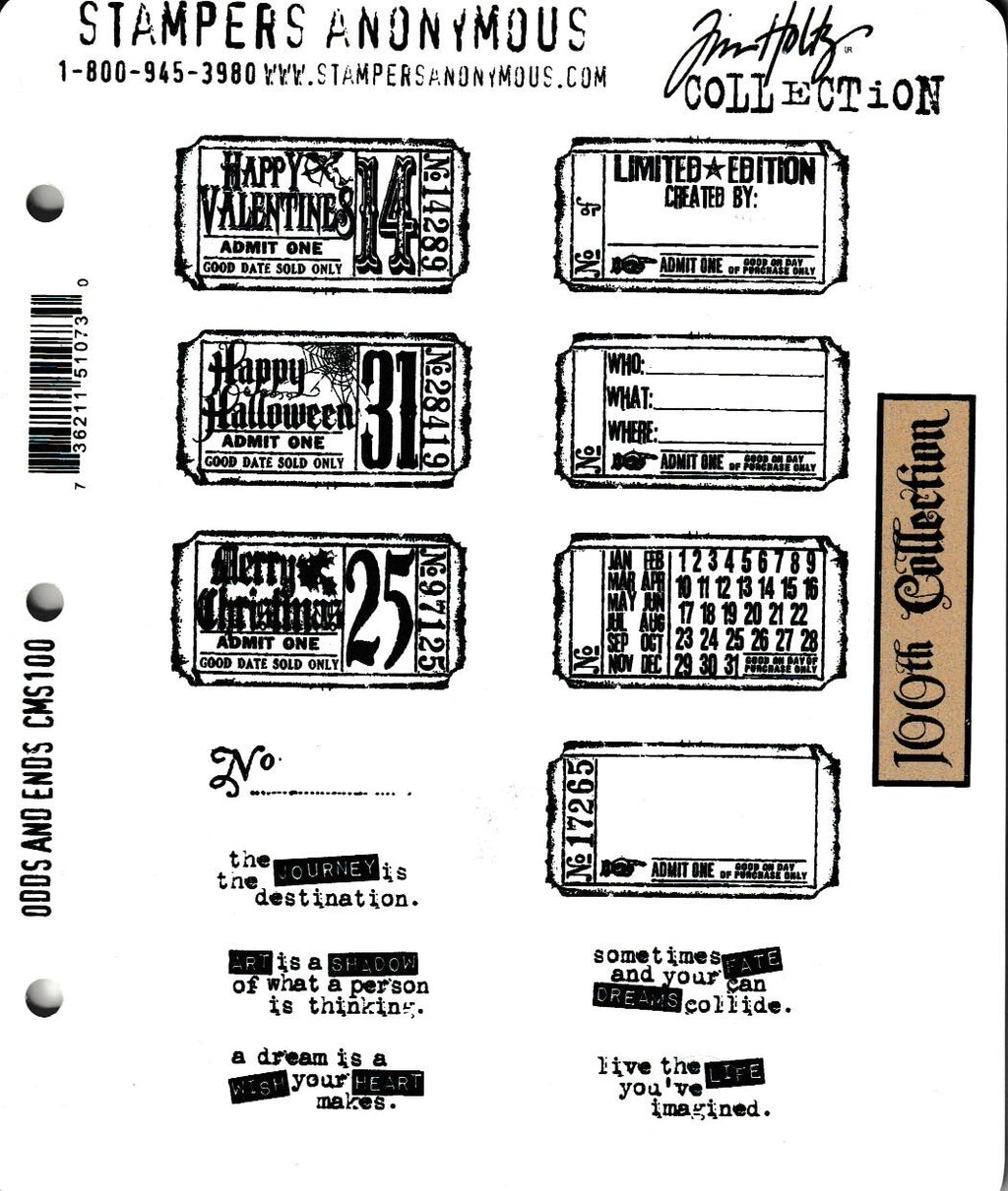CMS100 Odds And Ends Stampers Anonymous Tim Holtz Collection Rubber Stamps Set