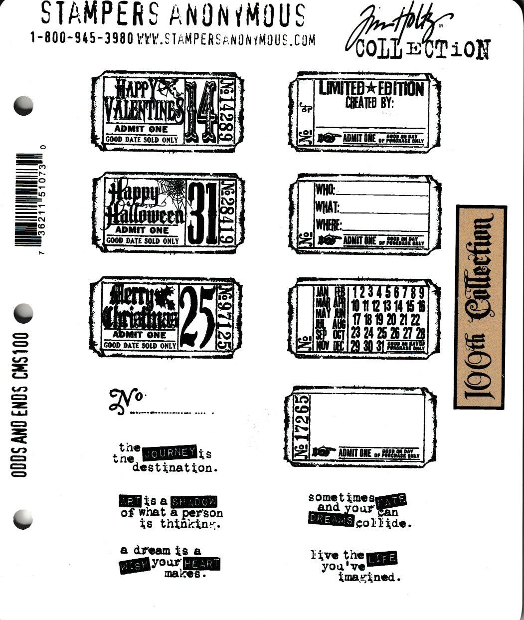 CMS100 Odds And Ends Stampers Anonymous Tim Holtz Collection Rubber Stamps Set