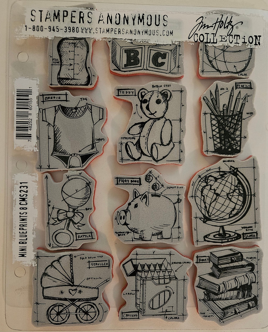 CMS231 Mini Blueprints 8 Stampers Anonymous Tim Holtz Clear Stamps Set