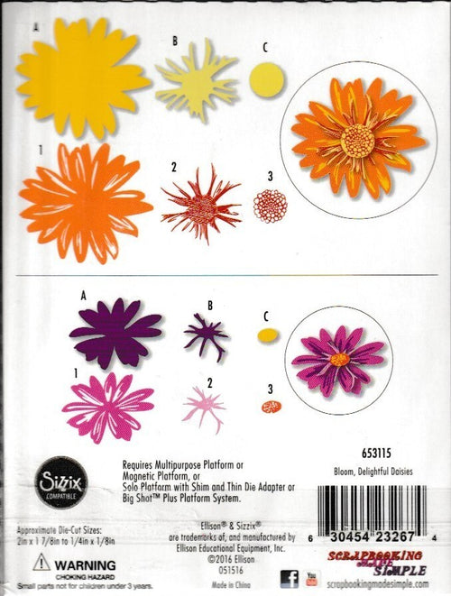 653115 Sizzix Simply Defined Bloom Delightful Daisies 6 Dies 6 Stamps Set