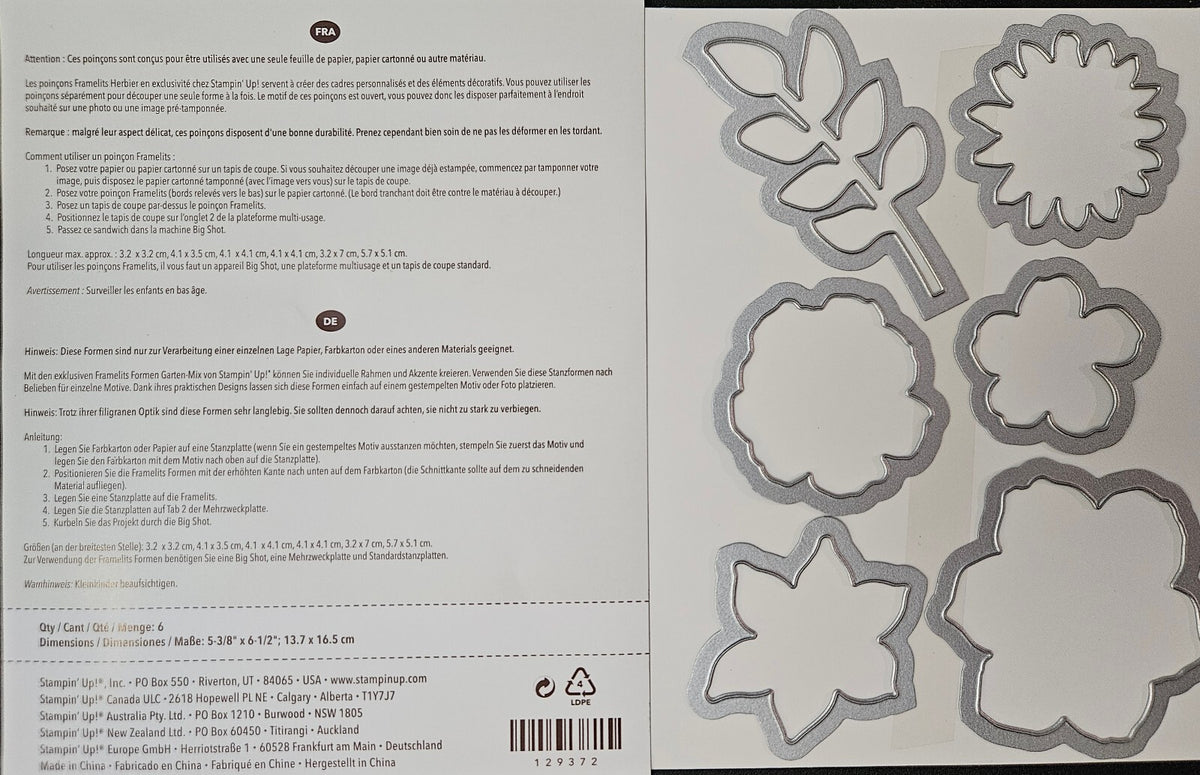 Stampin' Up! Big Shot Framelits Dies Secret Garden (129372)