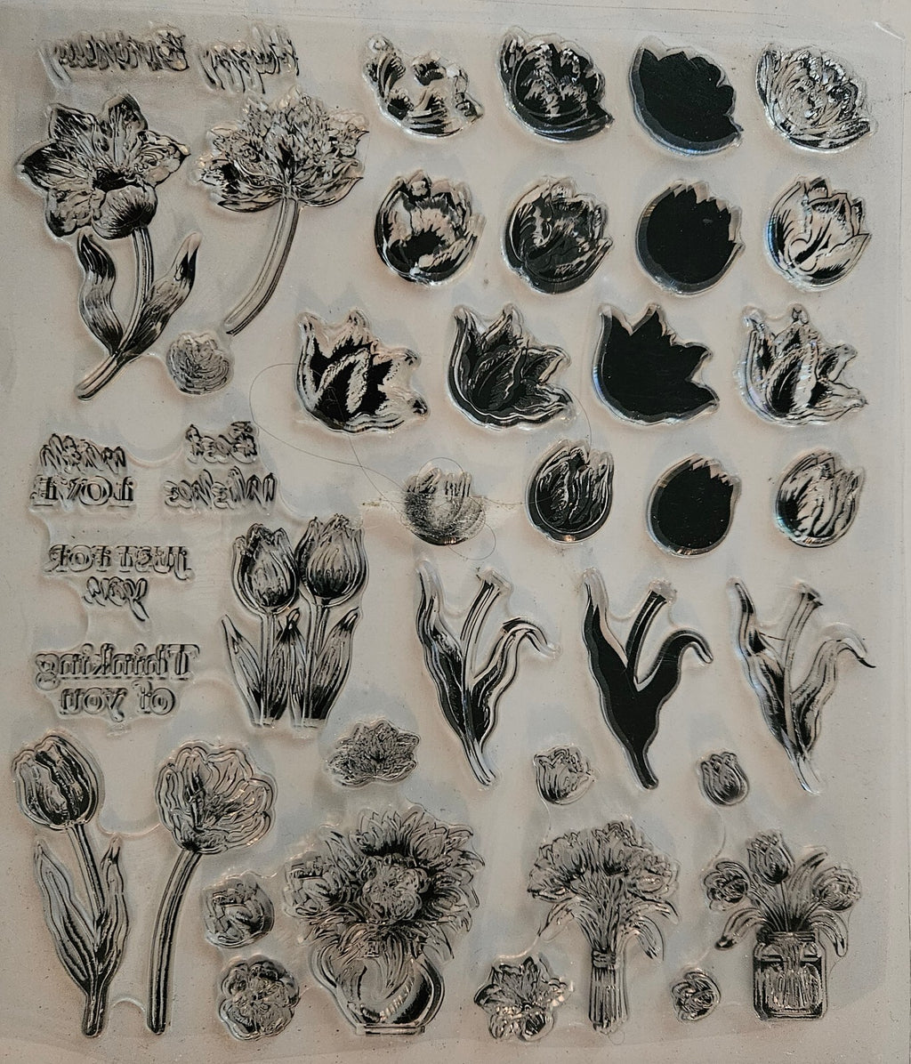 Clear Floral and Sentiment Acrylic Stamp Set for Crafting