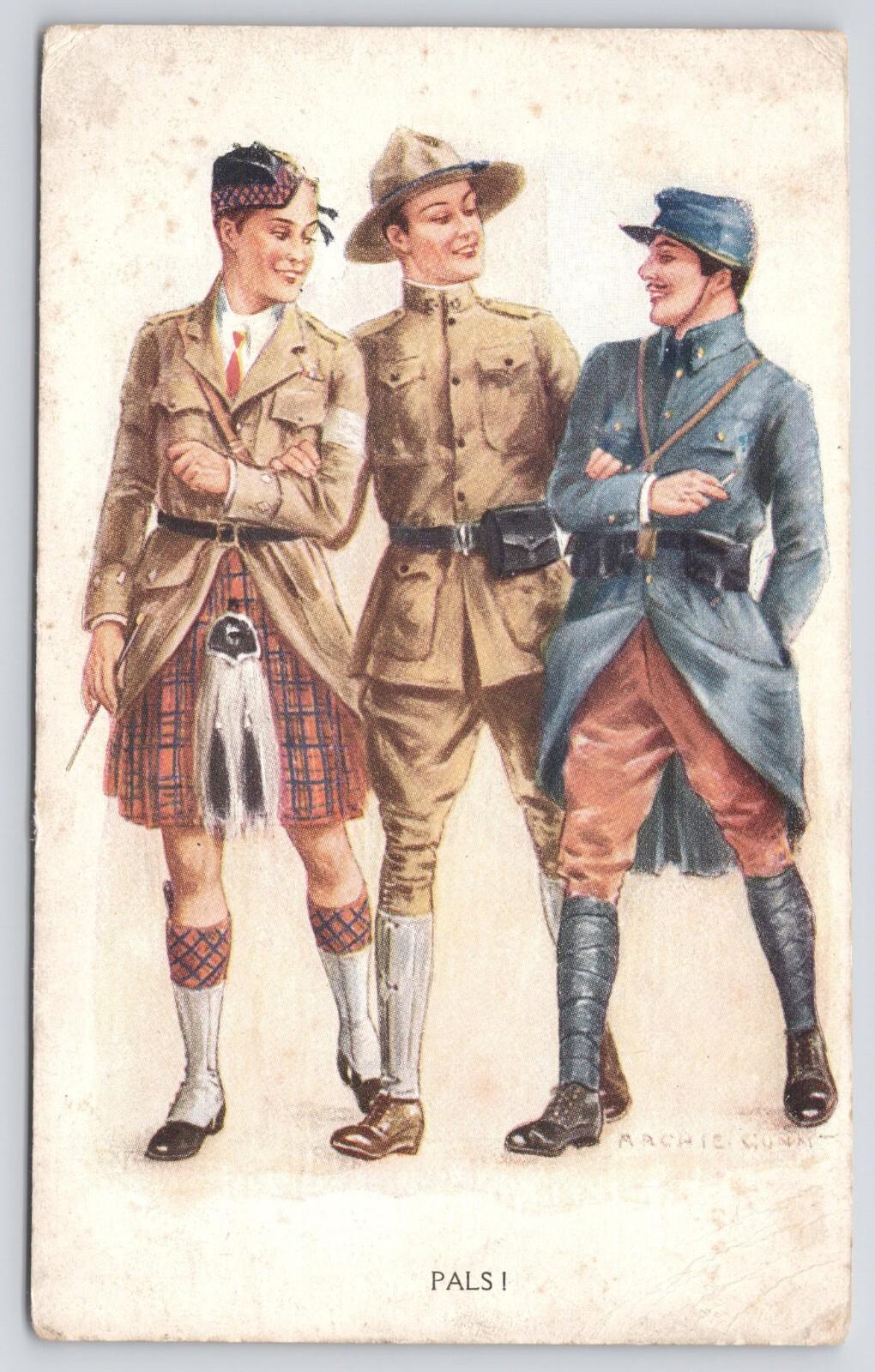 Postcard Trio Multi-National Soldiers PALS 1 Archie Gunn WWI Era