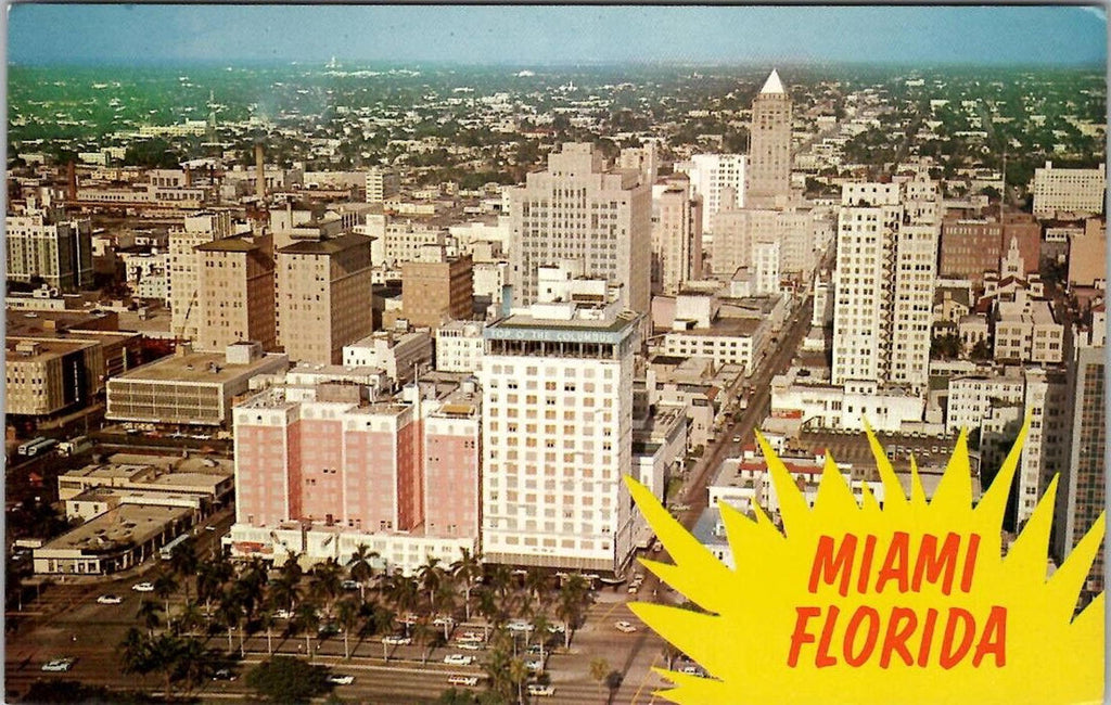 Historic Postcard Air View Downtown Miami Florida Biscayne Boulevard UNP