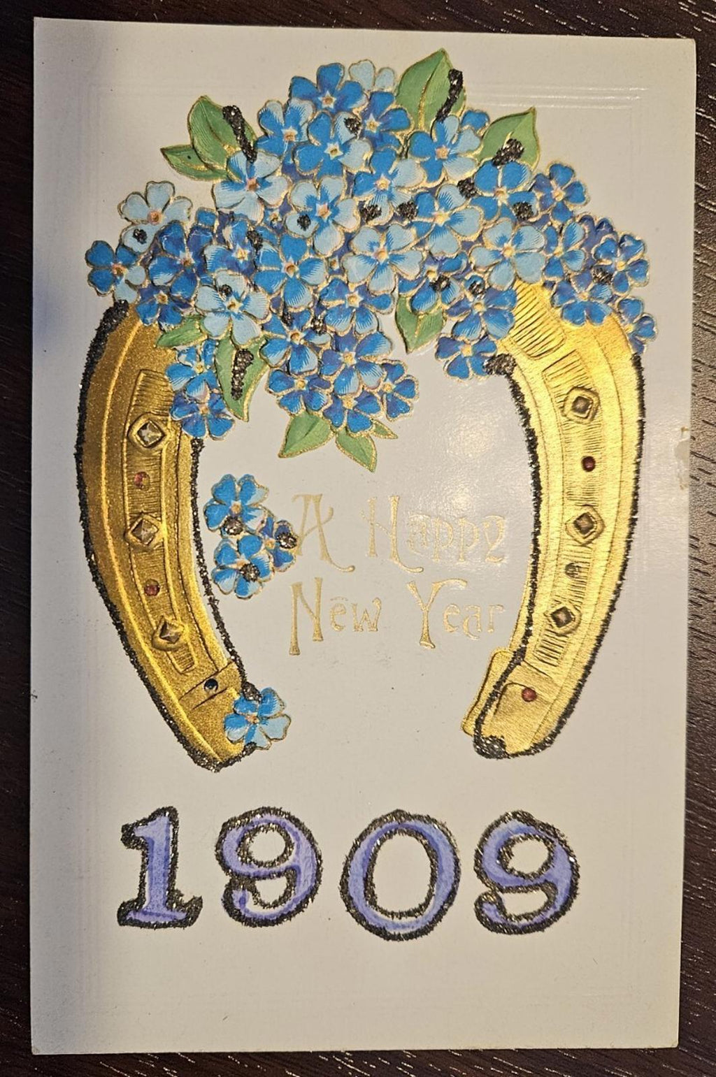 Postcard 1909 A Happy New Year Embossed Glittered Douglas Post-Card Co Germany