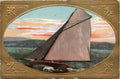 Gold Gilded Embossed Oval Framed Sailboat Sloop Postcard Fredonia Kansas Posted
