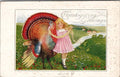 Postcard 1916 Thanksgiving Greetings Girl Pink Dress Turkey PM Minn