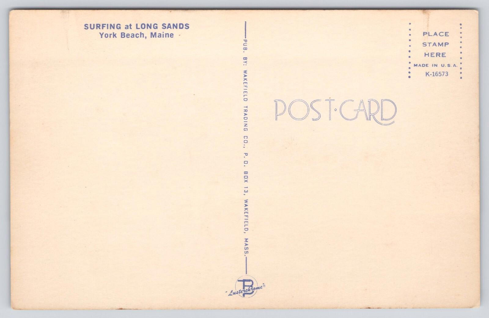 Postcard Surfing at Long Sands York Beach Maine Wakefield Trading Co UNP