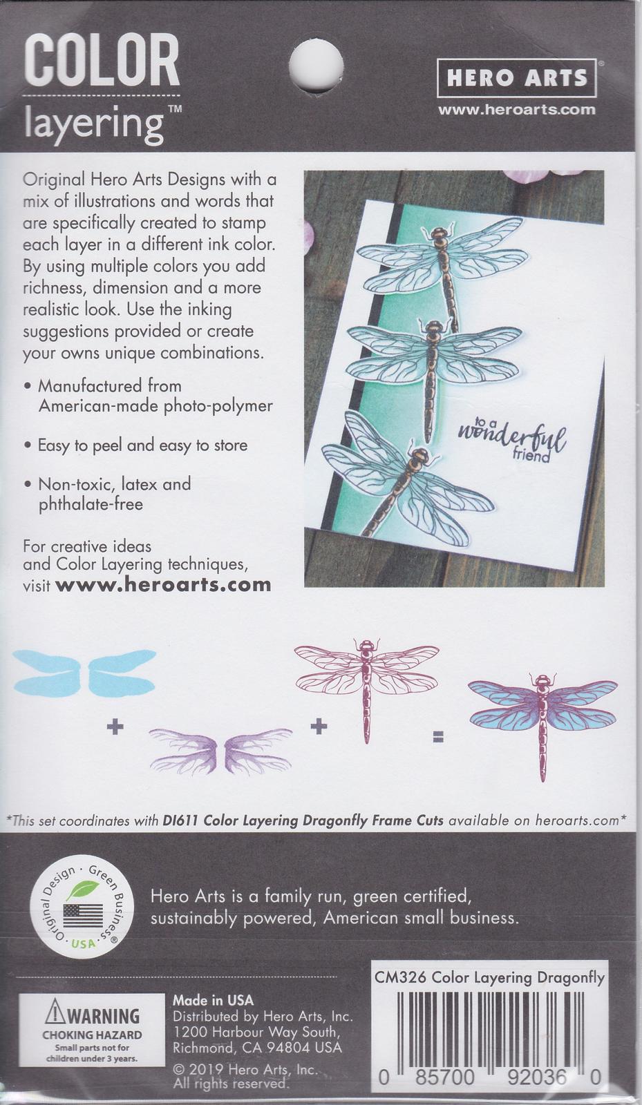 CM326 Color Layering Dragonfly 4"x6" Clear Stamp Set Hero Arts NIP 085700920360