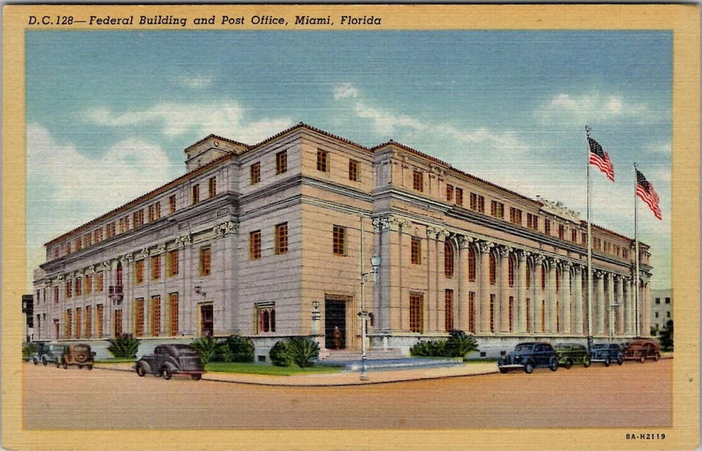 Federal Building & Post Office Miami Florida UNP D.C.128 Curt Teich Postcard FL