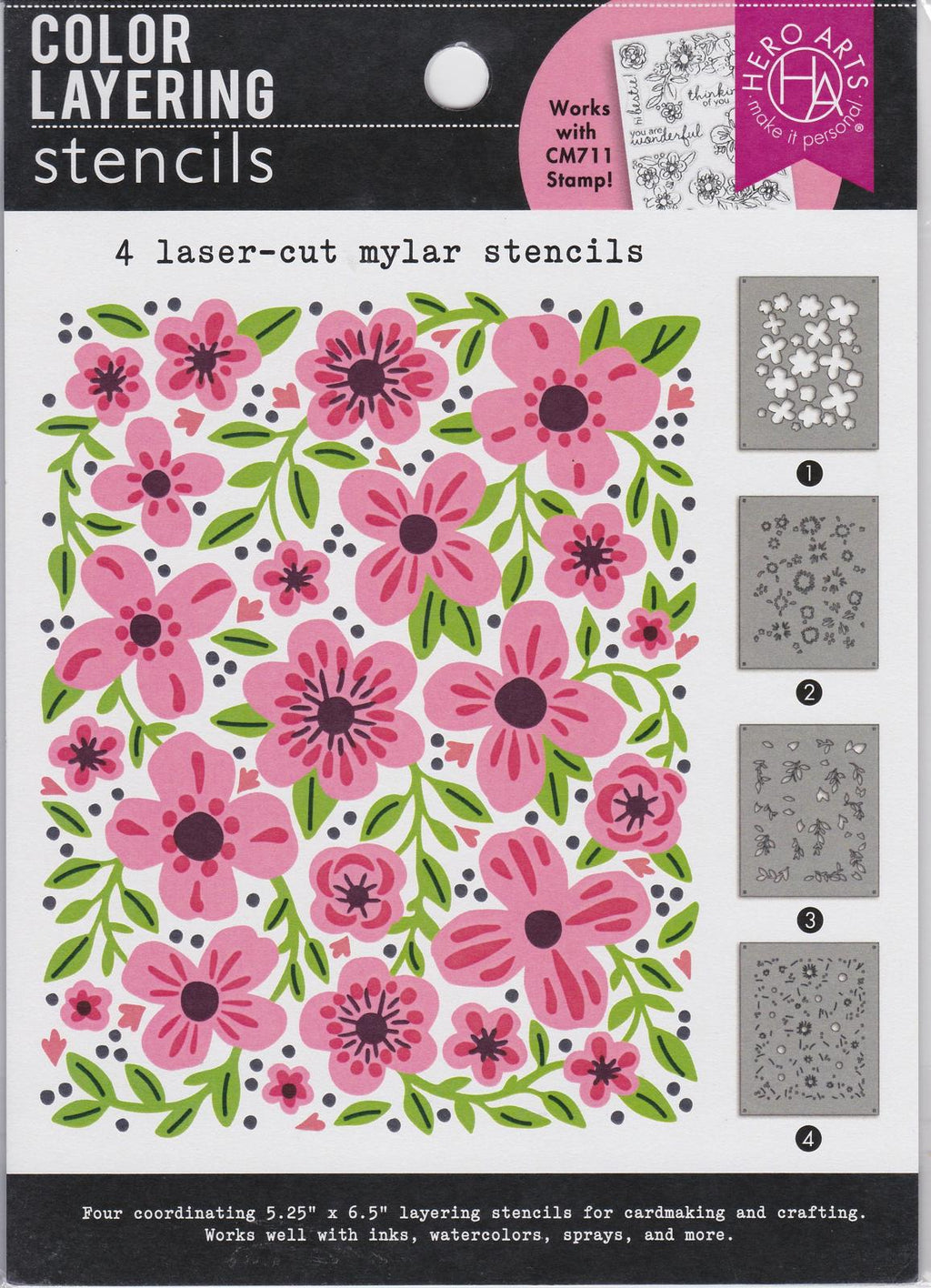 SA232 Bold Flowers Stencils Color Layering Hero Arts 085700941044 NIP