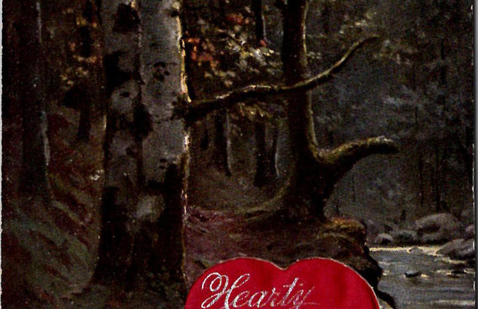 Antique 1907 Postcard with Forest Scene and Cloth Heart Motif Double Backed UNP