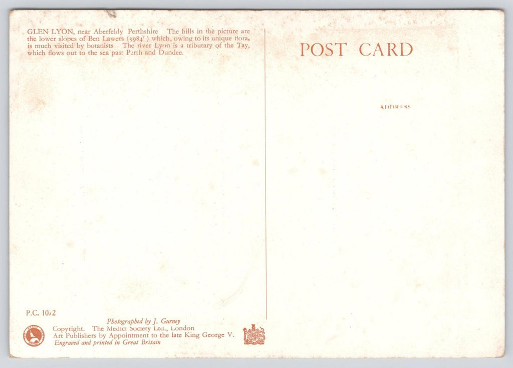 Postcard Glen Lyon Near Aberfeldy Perthshire Lower Slopes Ben Lawers J Gurney UN